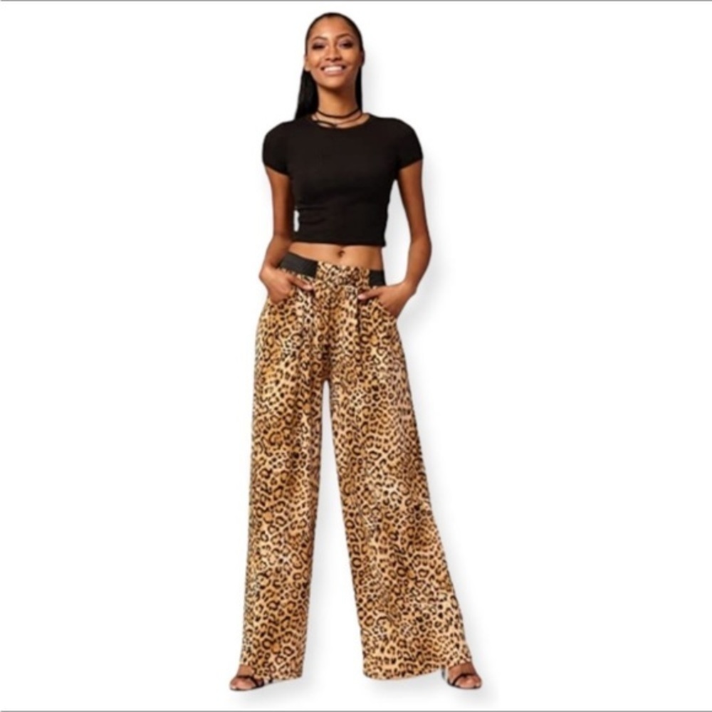 Leopard Print Palazzo Pants One Size